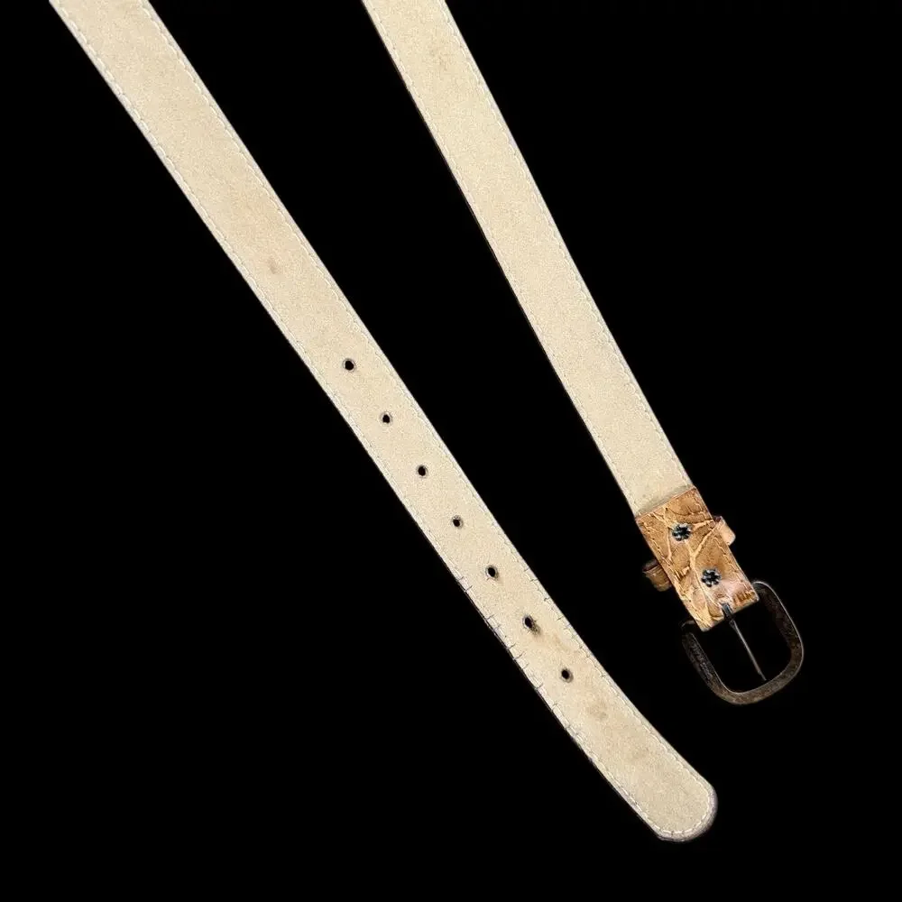 Womens Textured Tan Belt Sz Medium Brass Plate Buckle Faux Leather